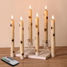 Birch Bark Christmas Flameless Taper Candles with Remote, Flickering Battery ...