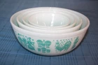 Pyrex Turquoise Amish Butterprint Nesting Mixing Bowls 401,402,403, 404 EUC