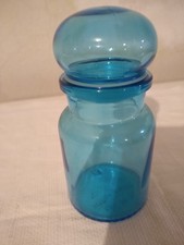 Vintage Made in Belgium Blue Glass Apothecary Jar Bubble Top Lid MCM - 5-1/2"