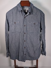 DULUTH TRADING CO Button Down Shirt Medium Relaxed Fit Double Pocket Blue White