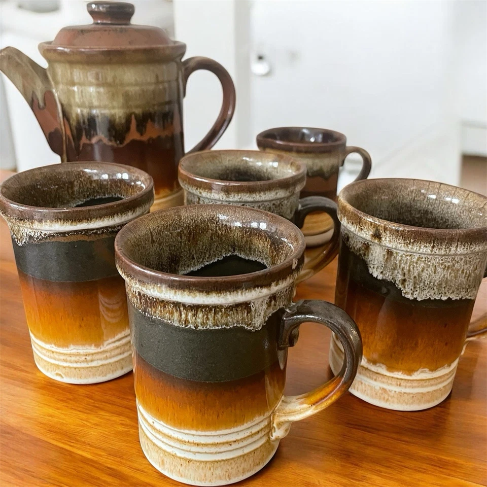 Vintage 1970s Ashdale Pottery Tea / Coffee Pot, Sugar Bowl, Milk Jug & 4 Mugs - Image 4 of 4