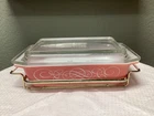 Vintage Pyrex Pink Scroll 575-B 2 Quart With Cradle