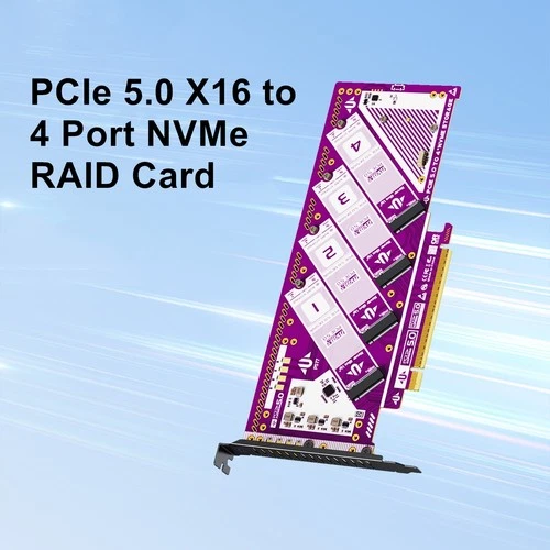 Quad NVMe PCIe Adapter 4 Ports M.2 NVMe SSD to PCIe 5.0 X16 128Gbps Adapter Card
