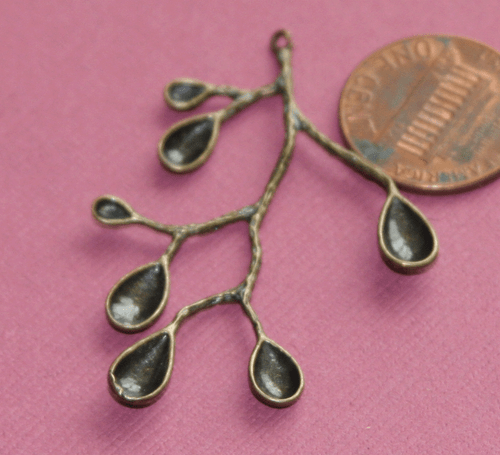 2 pcs of antique brass leaf branch drops 51x38mm - Picture 4 of 4