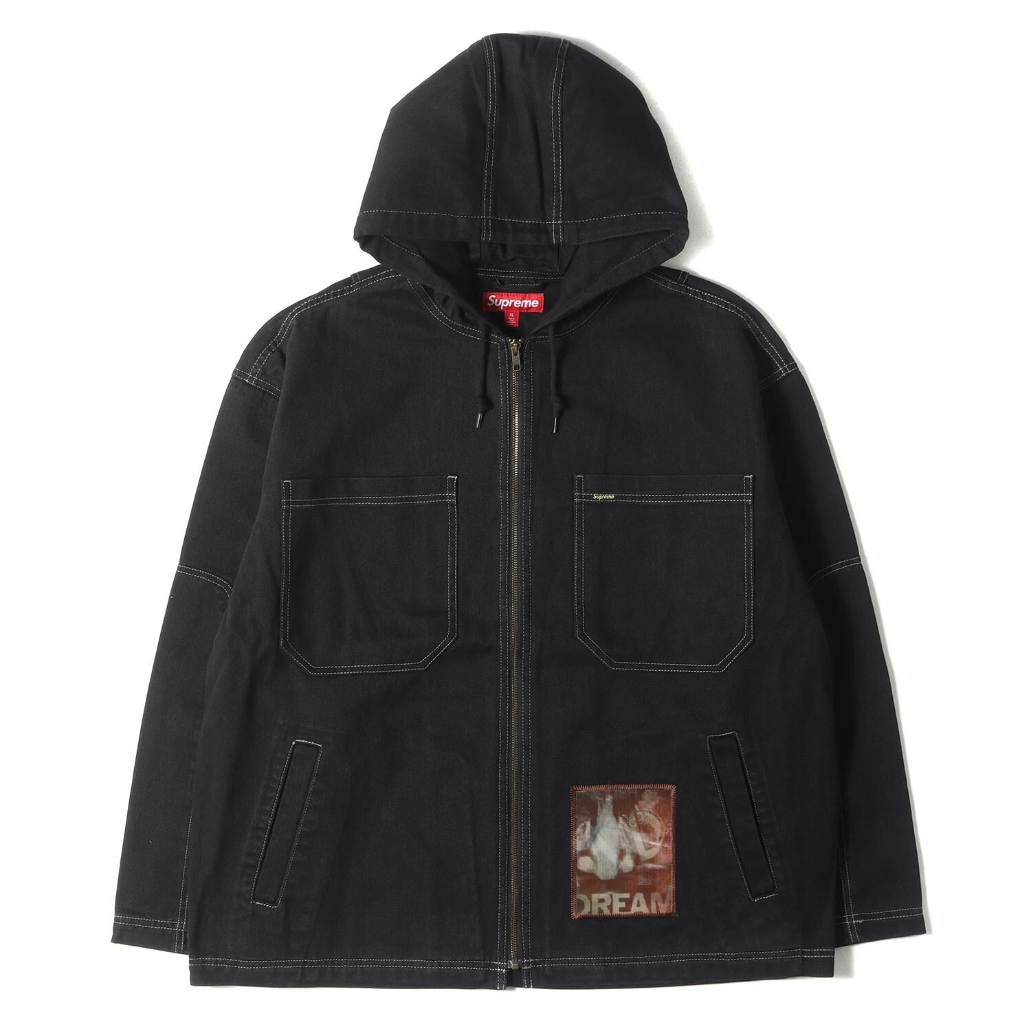 Veste de travail parka noire Supreme Mark Leckey hologramme patch capuche taille XL