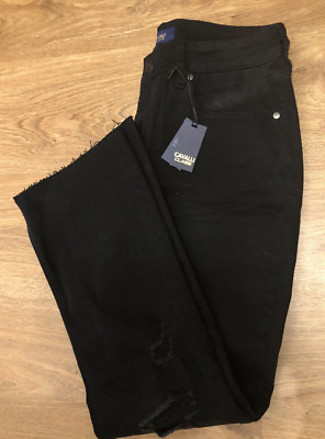 Cavalli Class Distressed schwarz High Rise Cropped Flare Raw Edge Jeans W31 neu mit Etikett