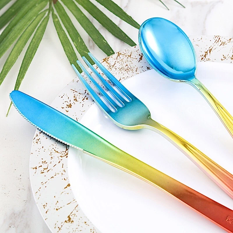 Elegantes cuchillos de plástico desechables Ombre para fiestas boda hogar vajilla suministros Foto 2 de 4