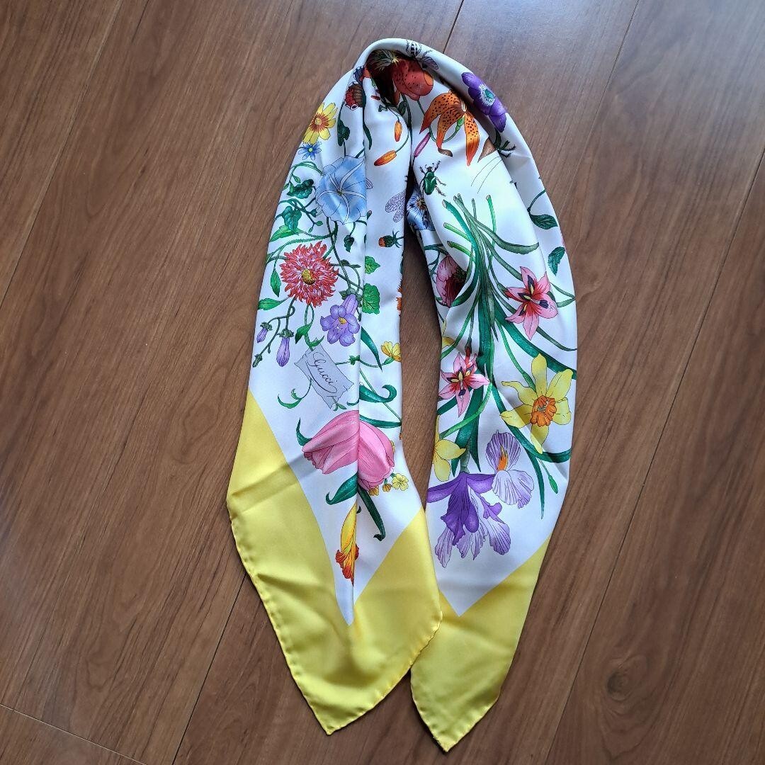 Gucci V.ACCORNERO Large Scarf Silk 87cm Floral Flower