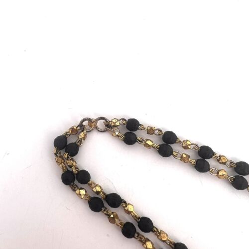 Vtg Shalagrama Rosary Inspired Two Chained Gold Tone Necklace with Wooden Beads - Picture 3 of 6
