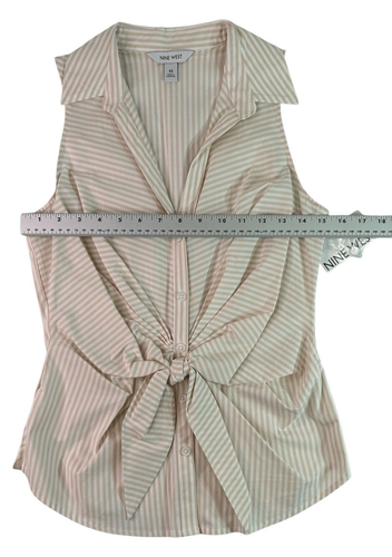 Nine West Women's Poplin Sleeveless Pin Stripe Button Down Collar Blouse Top XS - 第 9/17 張圖片