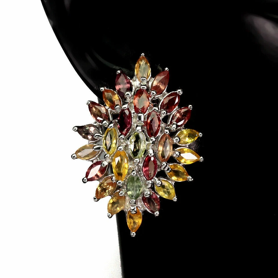 Shola Vero Naturalenaturale Multicolore Zaffiro Orecchini Argento Sterling E257 - Immagine 2 di 3