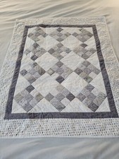 Handmade Baby Quilt White Gray color hand stitch Fox Bear Bunny Tuttle Elk Duck