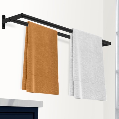 Double Towel Bar, 24 Inch Racks for Bathroom, Stainless Matte Black - Picture 4 of 9