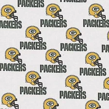 BTHY NFL Green Bay Packers White Cotton Fabric By The Half Yard 1026-W