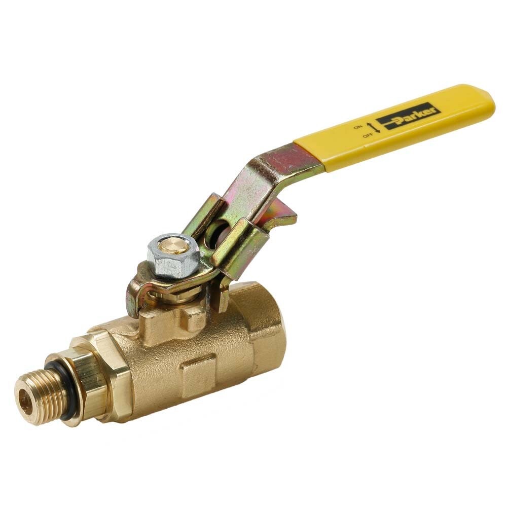 Parker 3/8" NPTF x 3/8" NPTM Brass Industrial Ball Valve 600 PSI Locking Handle