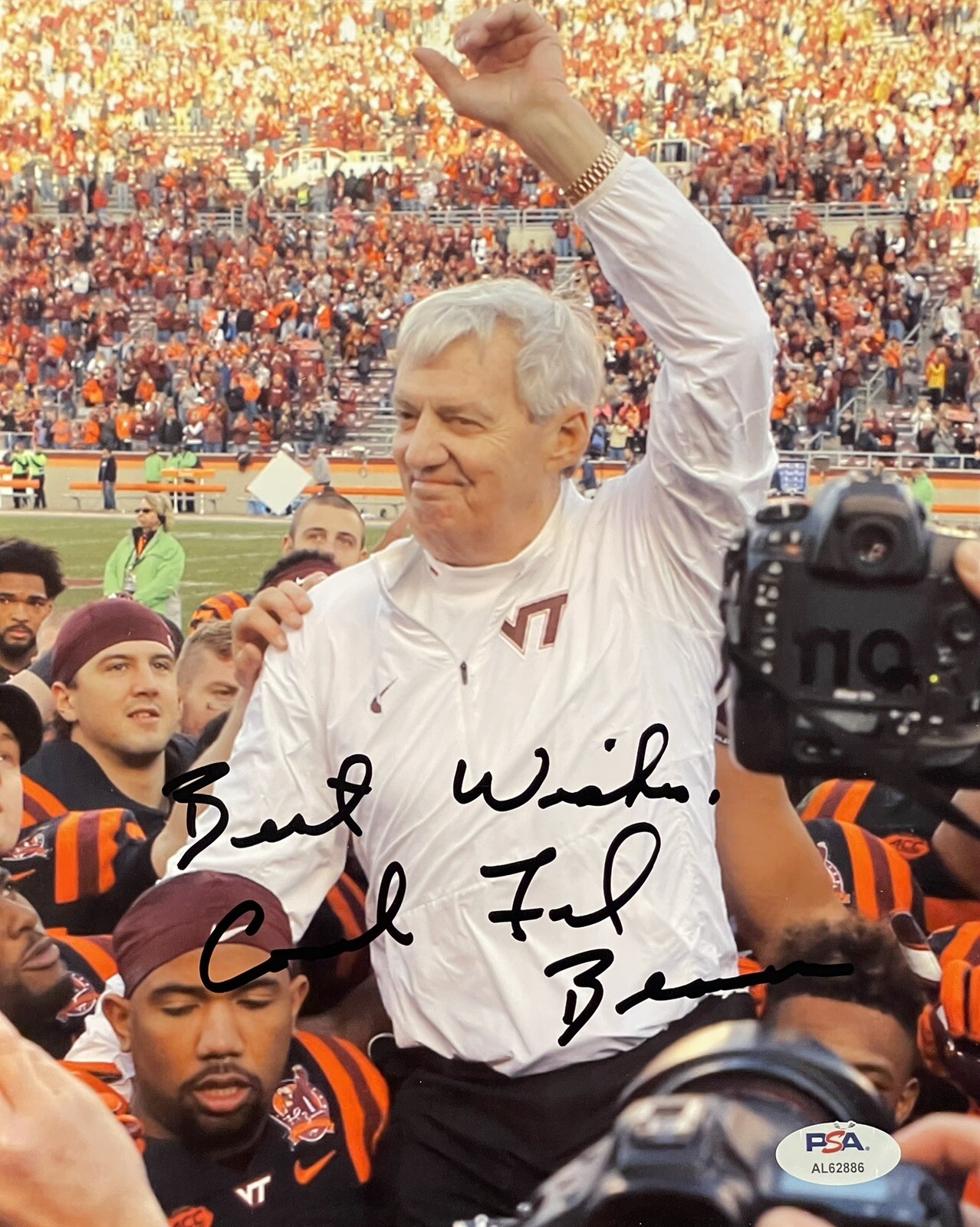 Frank Beamer Autographed Signed Virginia Tech Hokies 8x10 Photo PSA/DNA 