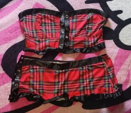 BodyRage Sexy 2 Piece Plaid Mini Top And Mini Skirt (Please Read Description!)