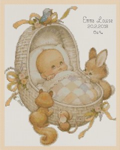 Ghdonat Com Baby In A Basket Cross Stitch Chart Arts Crafts Sewing Patterns