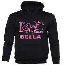 Girls I Love Dance Customised Hoodie Bella In Pink Glitter Ballet Dance Class 