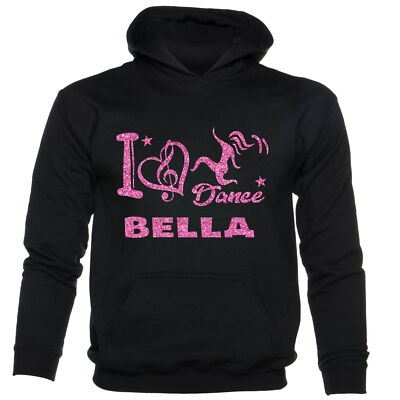 Mädchen I Love Dance individueller Hoodie Bella in rosa Glitzer Ballett Tanzkurs 