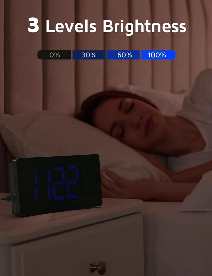Projection Alarm Clock, Digital Clock with 180° Rotatable Projector, 3-Level . - Image 3 of 4