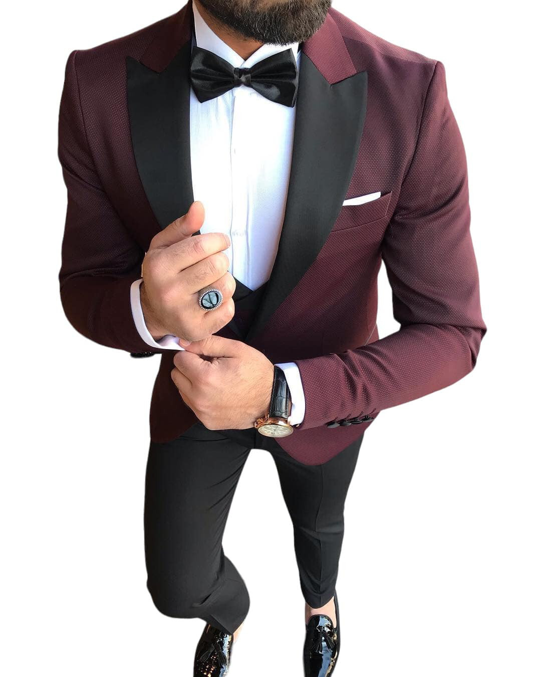 Designer Tuxedo Wedding Suit Burgundy Suit Vest Fitted Slim Fit 46 | eBay