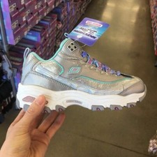 New Skechers Kids D'lites Athletic Shoes Sneakers Bling Silver/Aqua 80548L/SLAQ