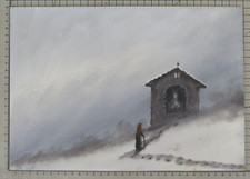 QUADRO PAESAGGIO INVERNALE INNEVATO DIPINTO OLIO E TECNICA MISTA VINTAGE DR2