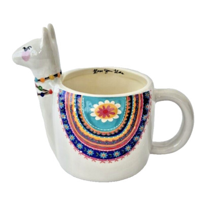 NATURAL LIFE Ceramic Llama Footed Mug/Planter, White W/Colorful Blanket, 16 OZ