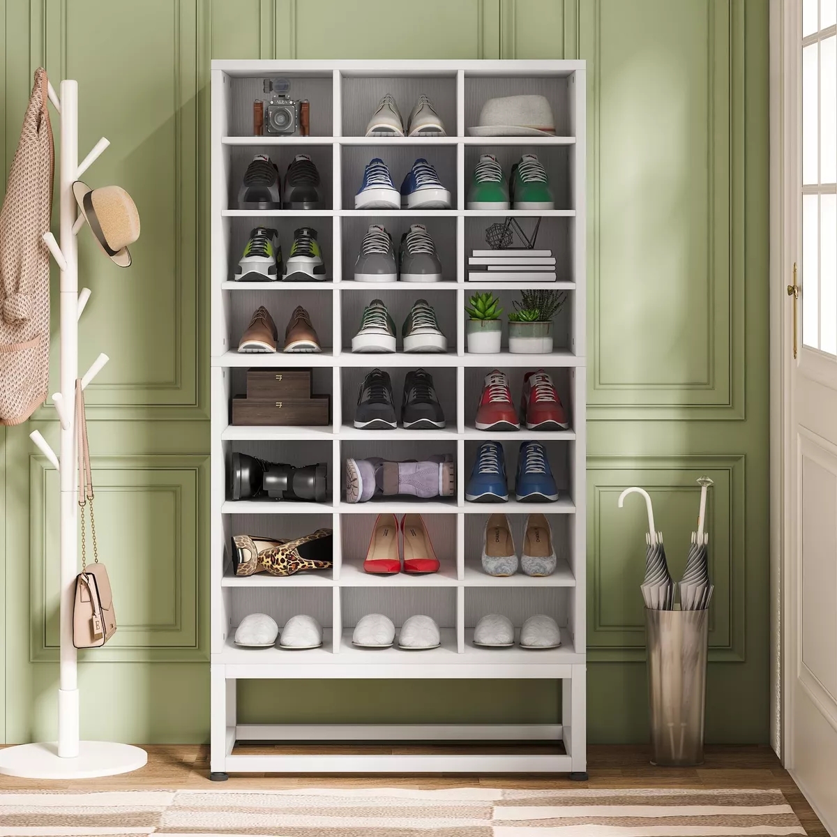 Tribesigns Modern 24 Pair Shoe Cabinet with Doors & Shelves