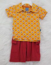 Kickee Pants 2 Pc Set Sz 3-6 Months Boys Yellow Red Retro Print Short Sleeve 108