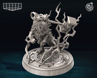 Fenrir Wolf mit Wikinger Hammer Miniatur Begleiter Figur für TTRPGs wie D&D 5e