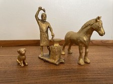 Heavy Gold Painted Metal Miniature Horse Dog & Farrier