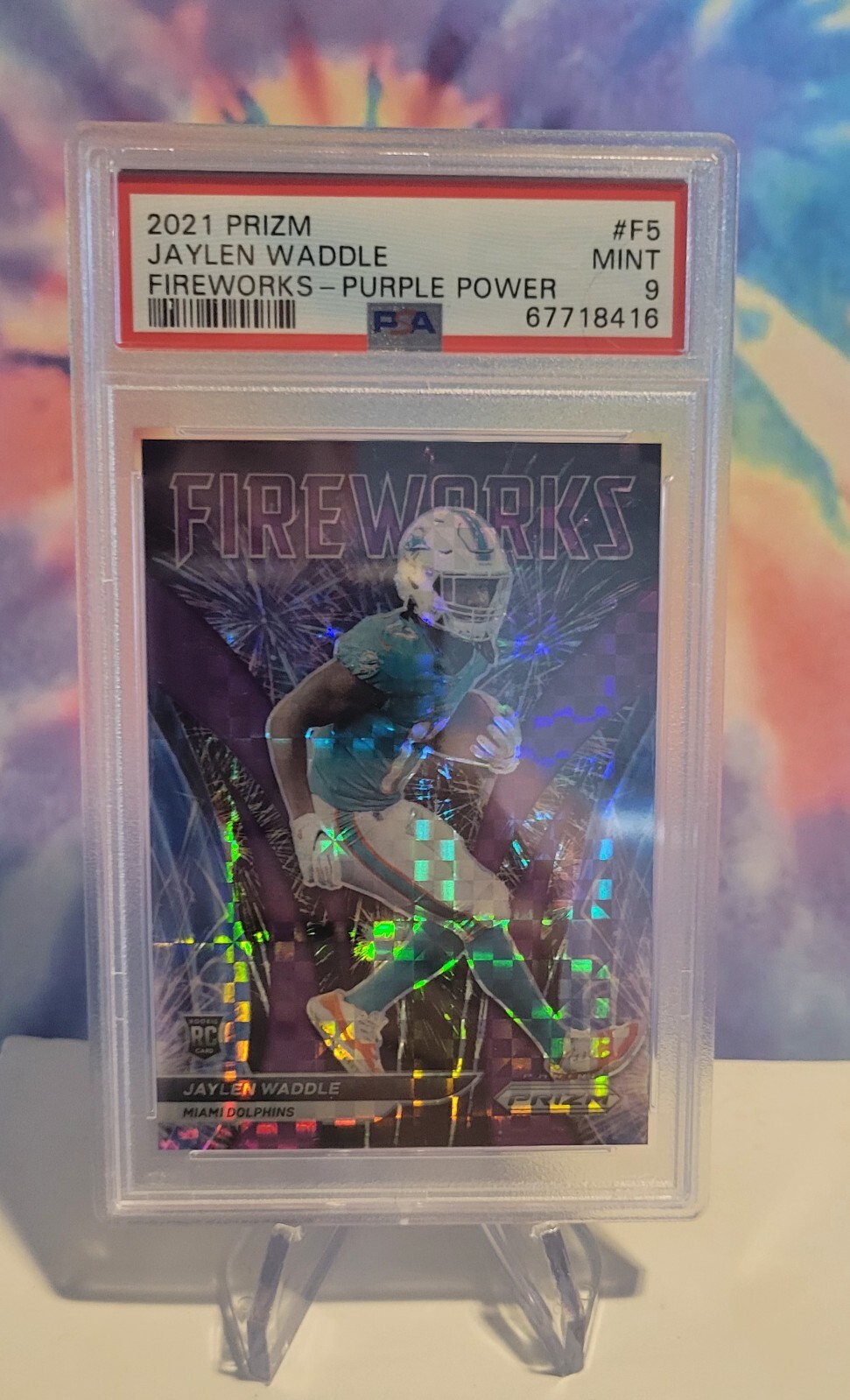 2021 Prizm Jaylen Waddle Rookie /49 Fireworks Purple Power PSA 9 Rc