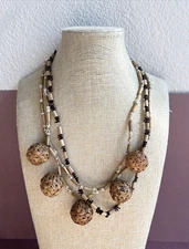 Artisan Handcrafted Bead And Rattan Ball Boho Necklace Signed SLV