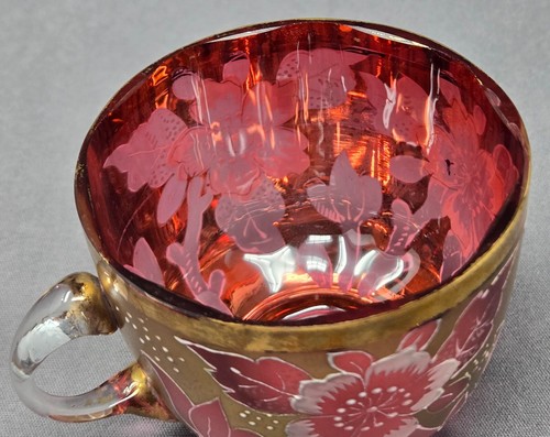 Bohemian Harrach Satin Finish Floral Decorated Cup & Saucer - Picture 6 of 13