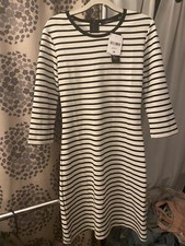 FOREVER 21 Dress Medium Black White L Knee-Length Striped Knit Womens