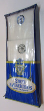 2 New Sealed Vintage 1960's Men's Handkerchiefs White w Embroidered Decorations