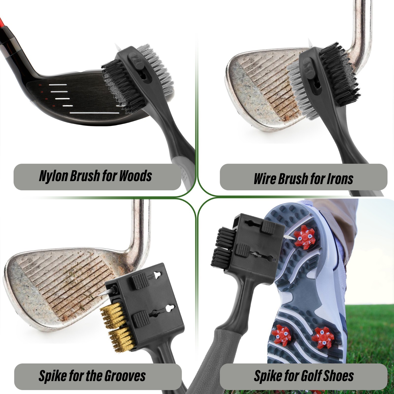 Golf Club Cleaning Brush Set with Magnetic Quick Release