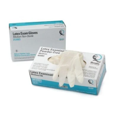 Quala Latex Exam Gloves: XS,S;M;L Powder-Free, Textured,Beaded Cuff 100/Bx