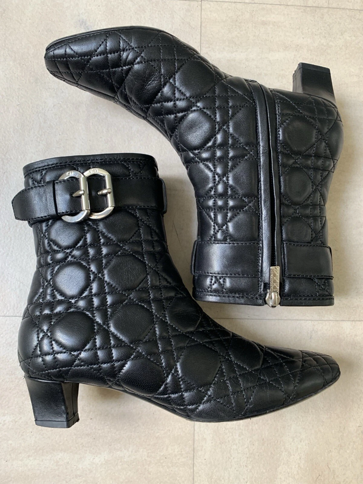Boots Bottines Bottes Motifs Cannage Cuir Noir Dior Petits Talons