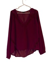 Guess Los Angeles Womens Sheer Blouse Size M Purple Long Sleeve