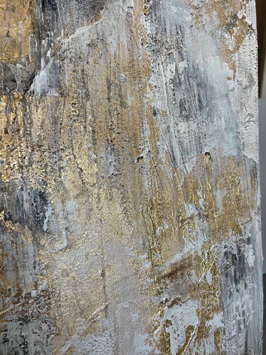 Abstract White and Gold Leaf Acrylic Painting Original Decor Canvas Art 40x40" - Picture 6 of 10