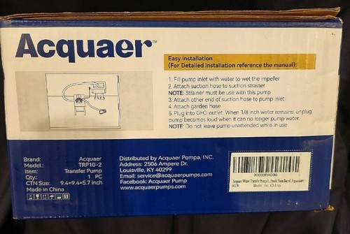 Acquaer Water Transfer Pump 115V 1/10 HP Portable Electric Utility Water Pump - Picture 3 of 4