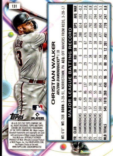 2023 Topps Cosmic Chrome Christian Walker Arizona Diamondbacks #131 - Picture 2 of 2