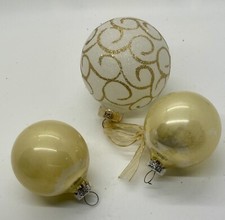 Opaque Gold Glitter Ornaments Set Of 3 Hanging Holiday VTG Shatter Resistant