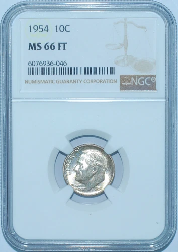 1954 NGC MS66FT Full Torch Roosevelt Dime