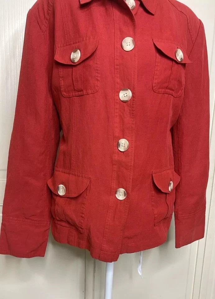 Dialogue Women’s Red Button Down Blazer Shacket Top Silk Linen Sz 16 - Image 3 of 4