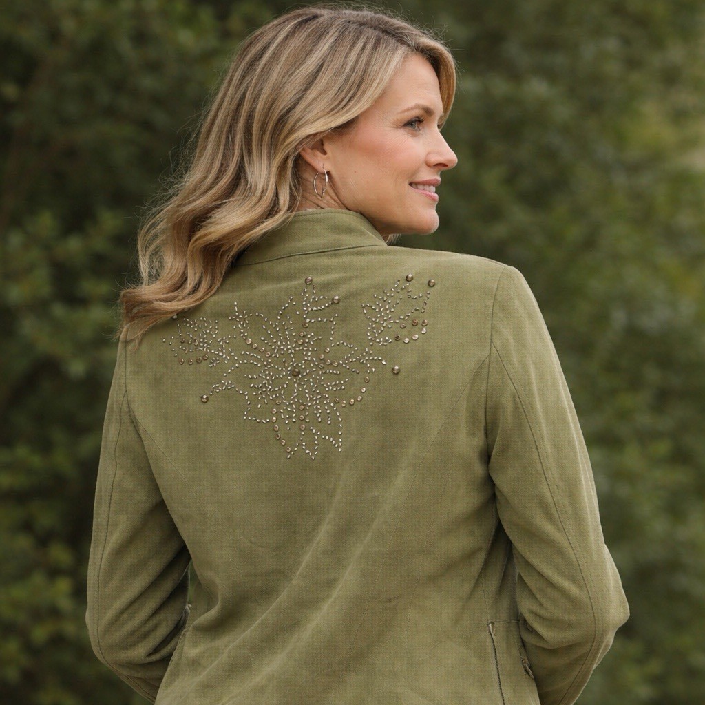 Nancy Bolen City Girl Silk Blazer Jacket Womens 12 Green Metal Art