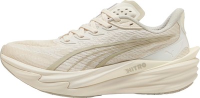 Puma Deviate Nitro 4 Womens Running Shoes Cream Cushioned Carbon Sports Trainers